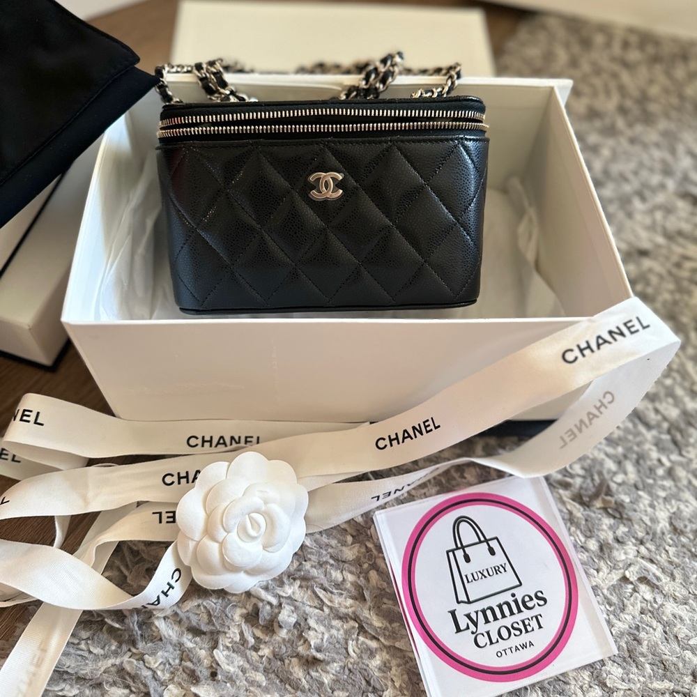CHANEL Black Quilted Caviar Leather Vanity Crossbody with Light Gold Hardware